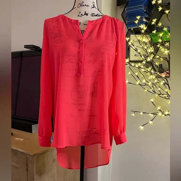 Candies- Sweet oversized blouse in a beautiful bright coral color, Size Large - Picture 1 of 14